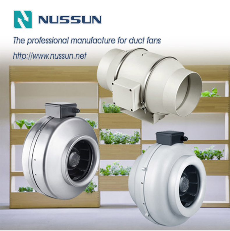 Nussun Quiet Outer Rotor Motor Ball Bearing Mixed Flow Inline Fan (DJT10UM-25P)