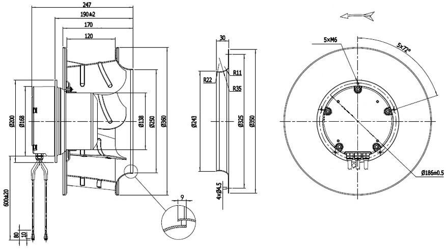 NUSSUN 355mm Aluminium Alloy Impeller EC Backward Curved Centrifugal Fan Radial Industrial Ventilation Fan
