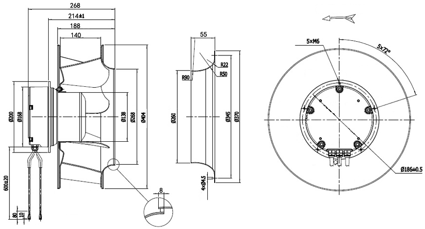 NUSSUN Commercial Use High Pressure 400mm Ac Ec Backward Centrifugal Fan Air Purification Fan
