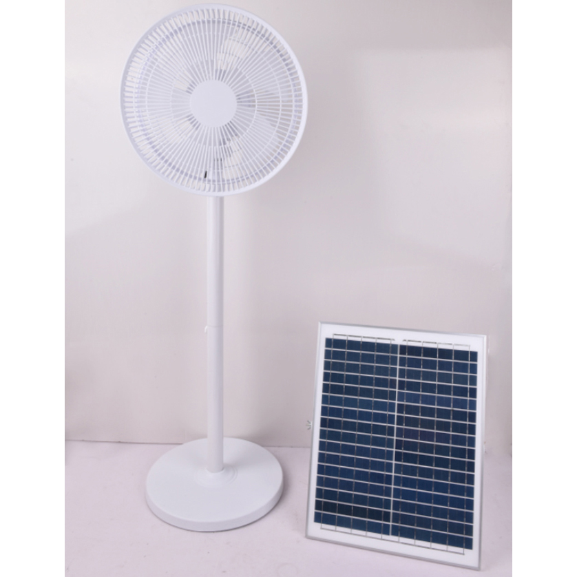 Korean Style White Solar Powered Fan Rechargeable 12 Inch Stand Fan Solar Floor Fan For Indoor/outdoor