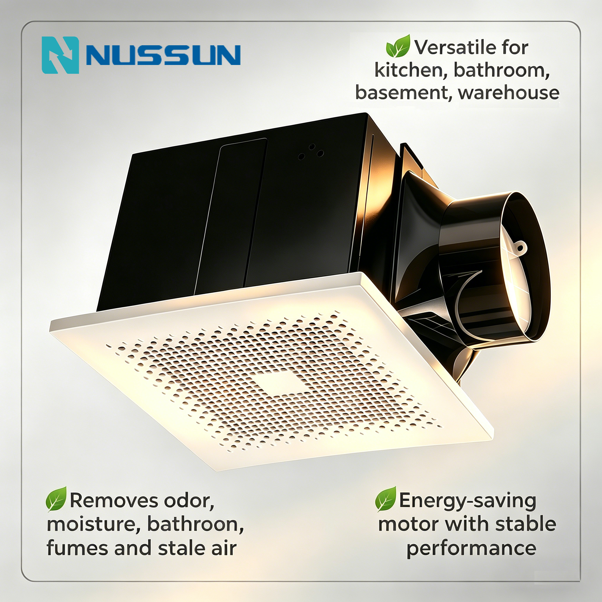 NUSSUN Bathroom Ceiling Exhaust Fan, Household Bath Vent Ventilation Fan