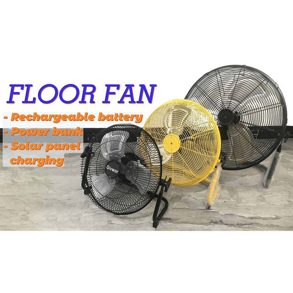 Big Rechargeable Metal Floor Pedestal Fan Solar Tent Fan for Camping Comfort