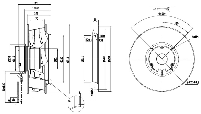 NUSSUN Backward Curved Centrifugal Fan 310mm Industrial Workshop Cooling Exhaust Fan For Pipe Ventilation Air System