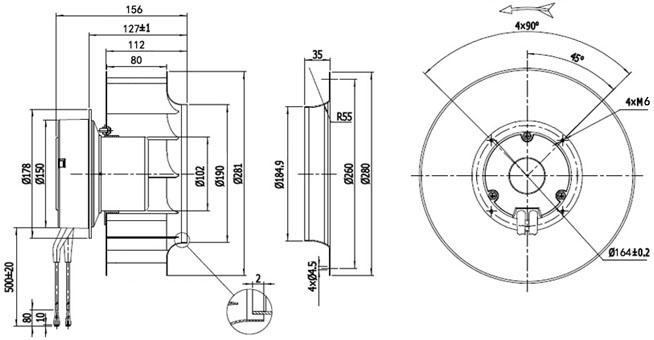 NUSSUN Cooling Exhaust Fan Pipe Ventilation Air Fan 280mm Steel Impeller Backward Curved Centrifugal Fan