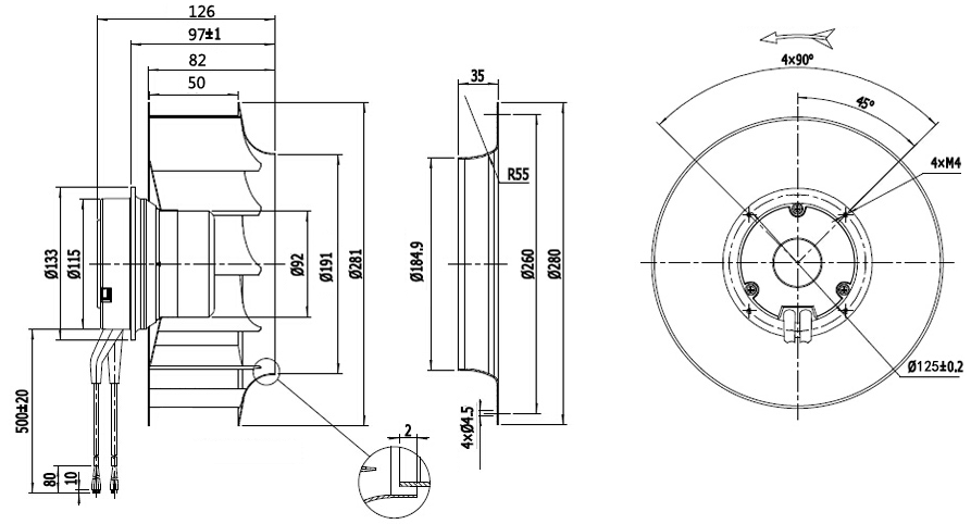 NUSSUN 280mm 230v 230w 1700cmh Steel Impeller Anti Corrosion Backward Curved Centrifugal Cooling Fan