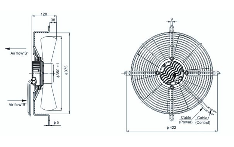 For Air Cooler/Evaporator,Condenser,Ventilation External Rotor 350mm EC Axial Blower Fans