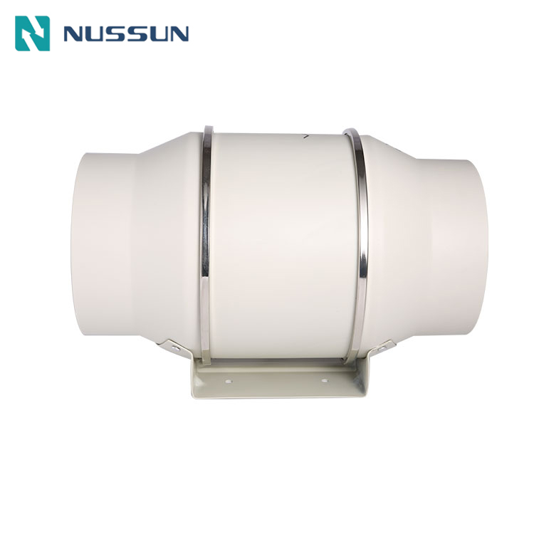 NUSSUN Fan Company China OEM 4~8 Inches EC Motor White Plastic IP44 Inline Duct Ventilation Fan