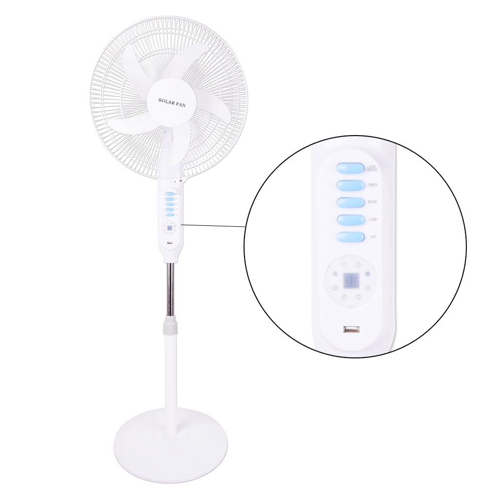 Solar Energy Systems Lithium Battery Rechargeable Stand Fan With Usb Port Led Light Fan