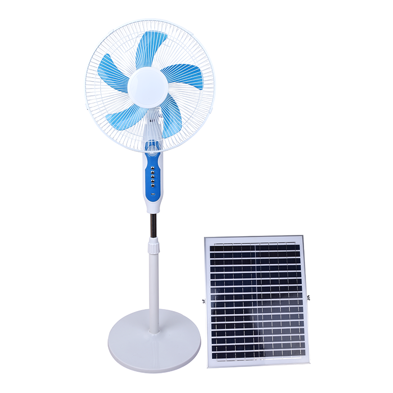 NUSSUN Factory 16inch 12v Ac Dc Fan Solar Rechargeable Fan With Solar Panel USB Charge And LED Light