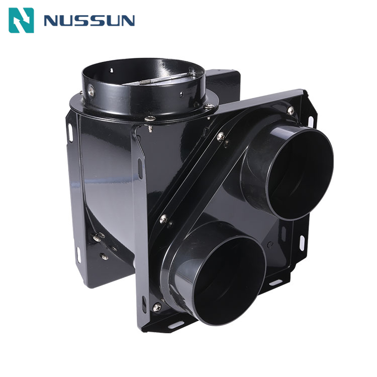 NUSUN DPT10-2X75B Mini Fire Protection Full Metal Impeller Double Air Outlets Duct Fan Vertical Type Ventilation